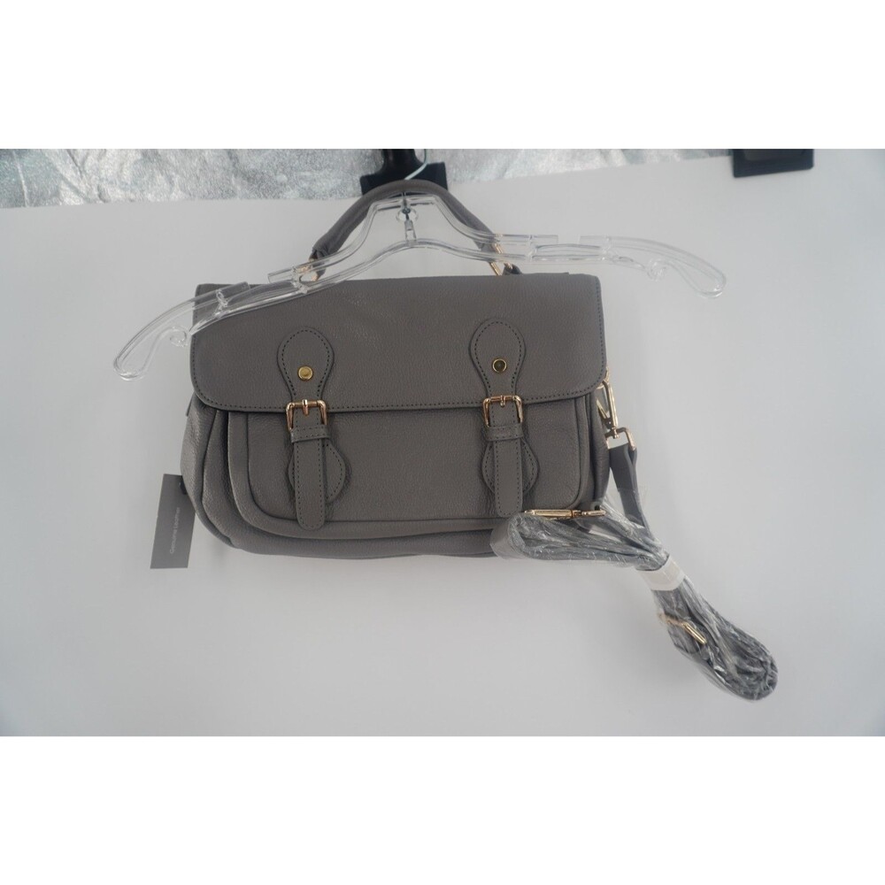 Jane Ellen Grey Genuine Leather Crossbody Satchel Bag Buckle Flap Messenger NWT